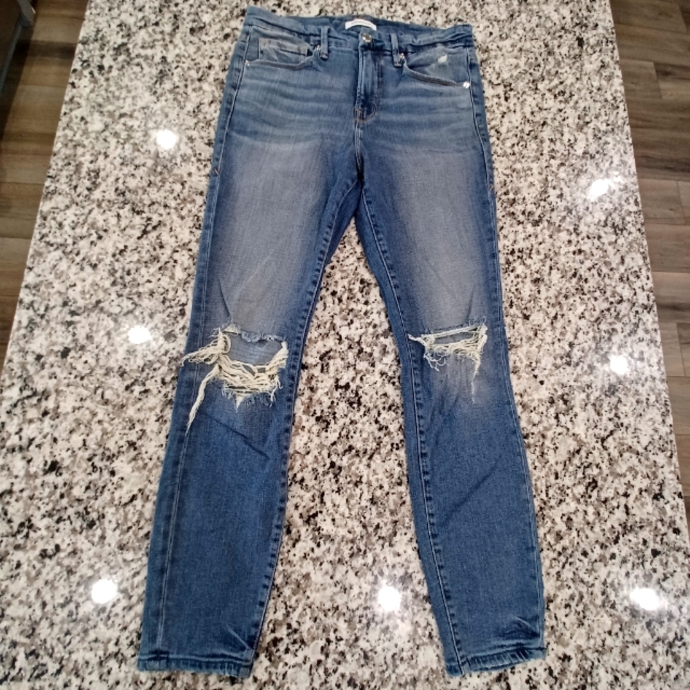Good American Good Legs Crop distressed blue jeans